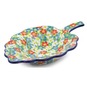Ceramika Artystyczna, Unikat U4818,  Colorful Dizziness, Leaf Shaped Bowl 10.5"