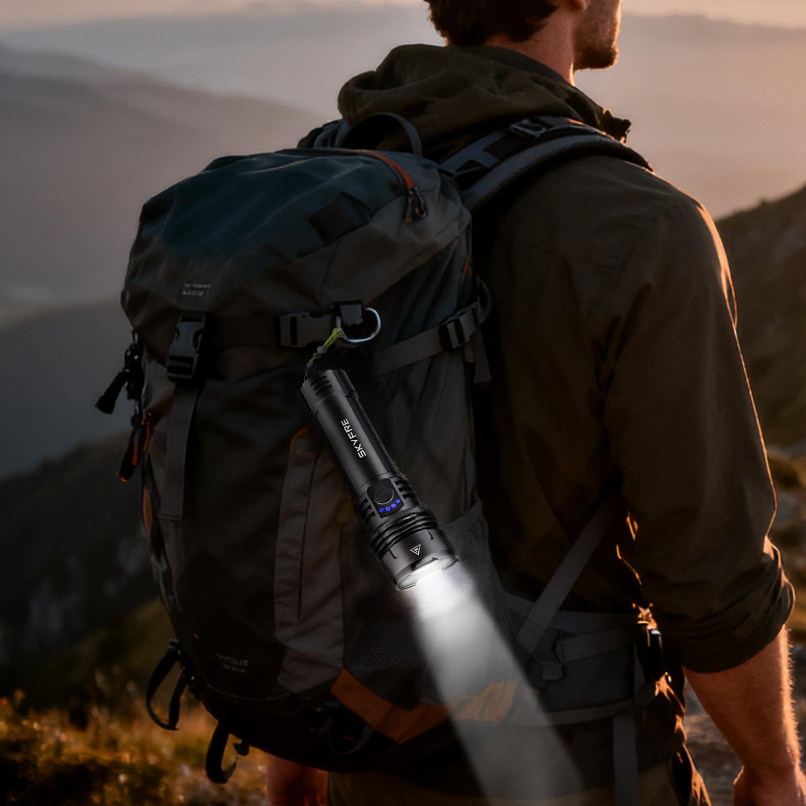 SKYFIRE 1376 LED Flashlight – High Lumen Rechargeable Torch with Fire-Gathering Lens, Zoomable, 5 Lighting Modes, Ultra-Bright for Camping, Outdoor & Home Use