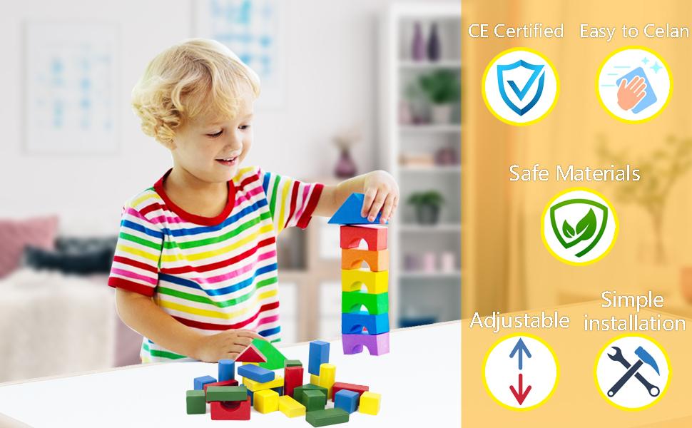 Kids Table and 6 Chairs Set, Height Adjustable Toddler Table and 6 Chair Set for Ages 2-10 for for Crafts and Study, Graffiti Desktop, Non-Slip Legs, Children Activity Table for Daycare, Classroom