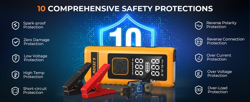 14000mAh Ultra-Safe Jump Starter with 150 PSI Air Compressor 45W Fast Charging Tire Pressure Check LED Light Jumper Cables Air Hose Storage Bag 4-in-1 Charging Cable