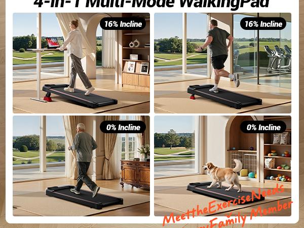 UMAY 16% Incline Treadmill for Home and Office, 4-in-1 Portable Foldable Under Desk Walking Pad,  2.5 HP Quiet with Diamond Pattern Belt