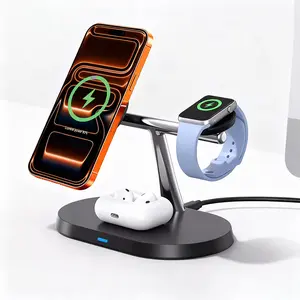 3 in 1 Wireless Charger Station for Apple Magnetic Charigng Stand for iPhone 17/16/15/14/13/12, 15W Portable Fast Charging Dock Station for Apple Watch Airpods magnetic phone charger