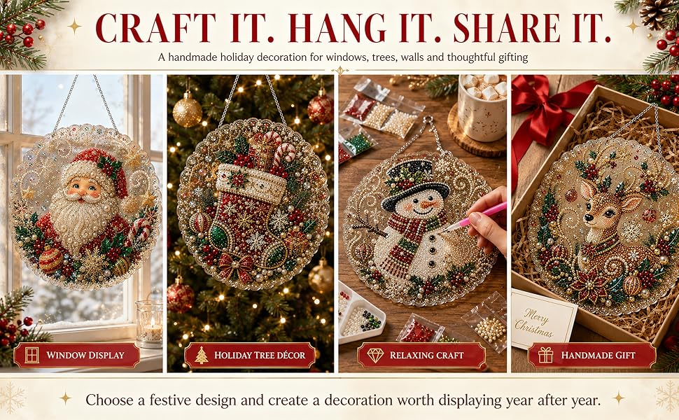 DIY Pearl Diamond Painting Suncatcher Handicraft Kit - 8in Round Lace Edge Acrylic Panel, Pre-Mounted Metal Chain, 3D Mixed Pearls, Christmas Holiday Ornament Gift for Home Window Wall Decoration, DIY Kits, Pre-Mounted Set DIY Pearl Diamond Painting Suncatcher Handicraft Kit - 8in Round Lace Edge Acrylic Panel, Pre-Mounted Metal Chain, 3D Mixed Pearls, Christmas Holiday Ornament Gift for Home Window Wall Decoration, DIY Kits, Pre-Mounted Set