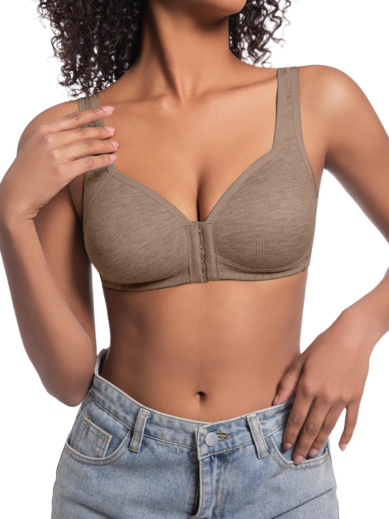 1PCS Women's Solid Hook & Eye Front Push Up Bra, Soft Casual Comfortable Elegant Breathable Wireless Lingerie Top for Daily Wear, Bra Pack,Women's Lingerie for All Seasons, Pushbra,Womenswear, Unlined Bra, Wireless Underwear Bras