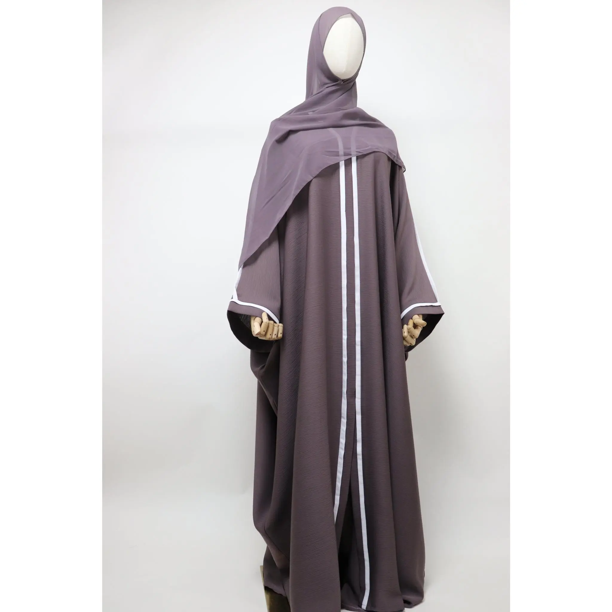 Open Crinkle Farasha Abaya - Purplish Taupe