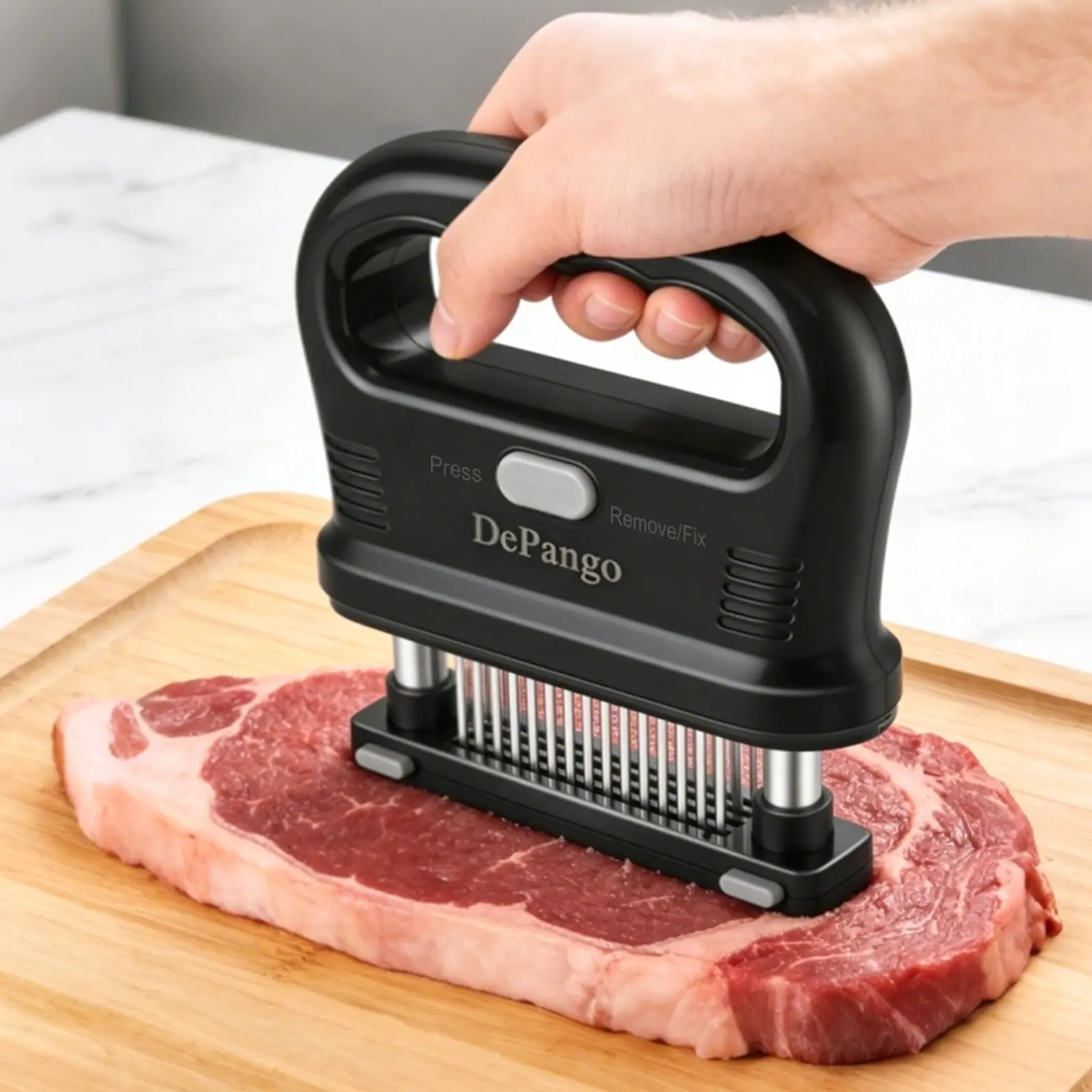 DePango Meat Tenderizer with 48 Stainless Steel Blades, Large Ergonomic Handle for Easy Pressing, Detachable Design for Thorough Cleaning, Ideal for Beef, Pork, Chicken Father Day Gifts for Dad Husband Men Him