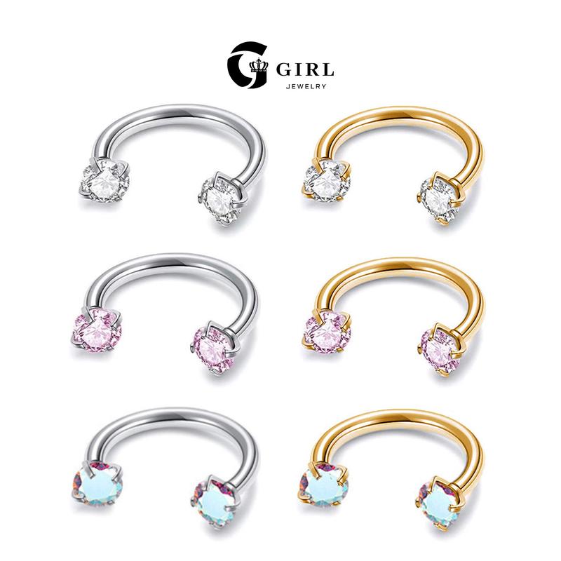 GGIRL 18G 8mm Horseshoe Nose Hoop Internally Threaded 3mm Artificial Zircon with Free Ball Holder Fashion Jewelry Gift for Holiday Haul Christmas Birthdays Anniversaries