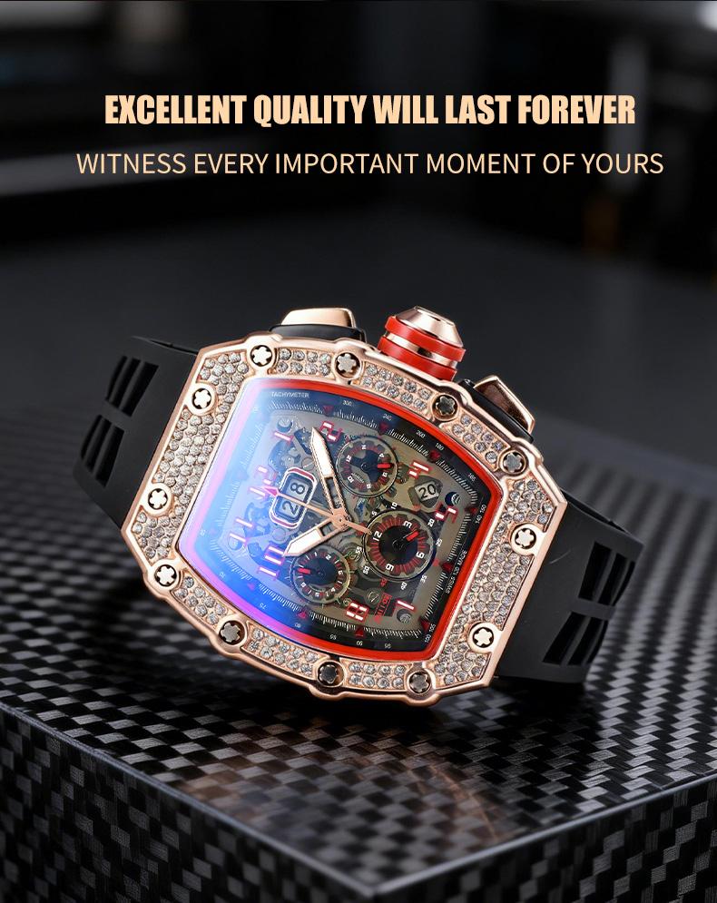 Men's Luxury barrel-shaped watch​ Rhinestone Embellished Watch IncludedFashion Timeless ClassicWatch Flash Sale -Fashionable itis elegant, Water-Resistant Watch – Perfect for Any Occasion​ durable, and the perfect choice foreverydaywear. with Gift Box