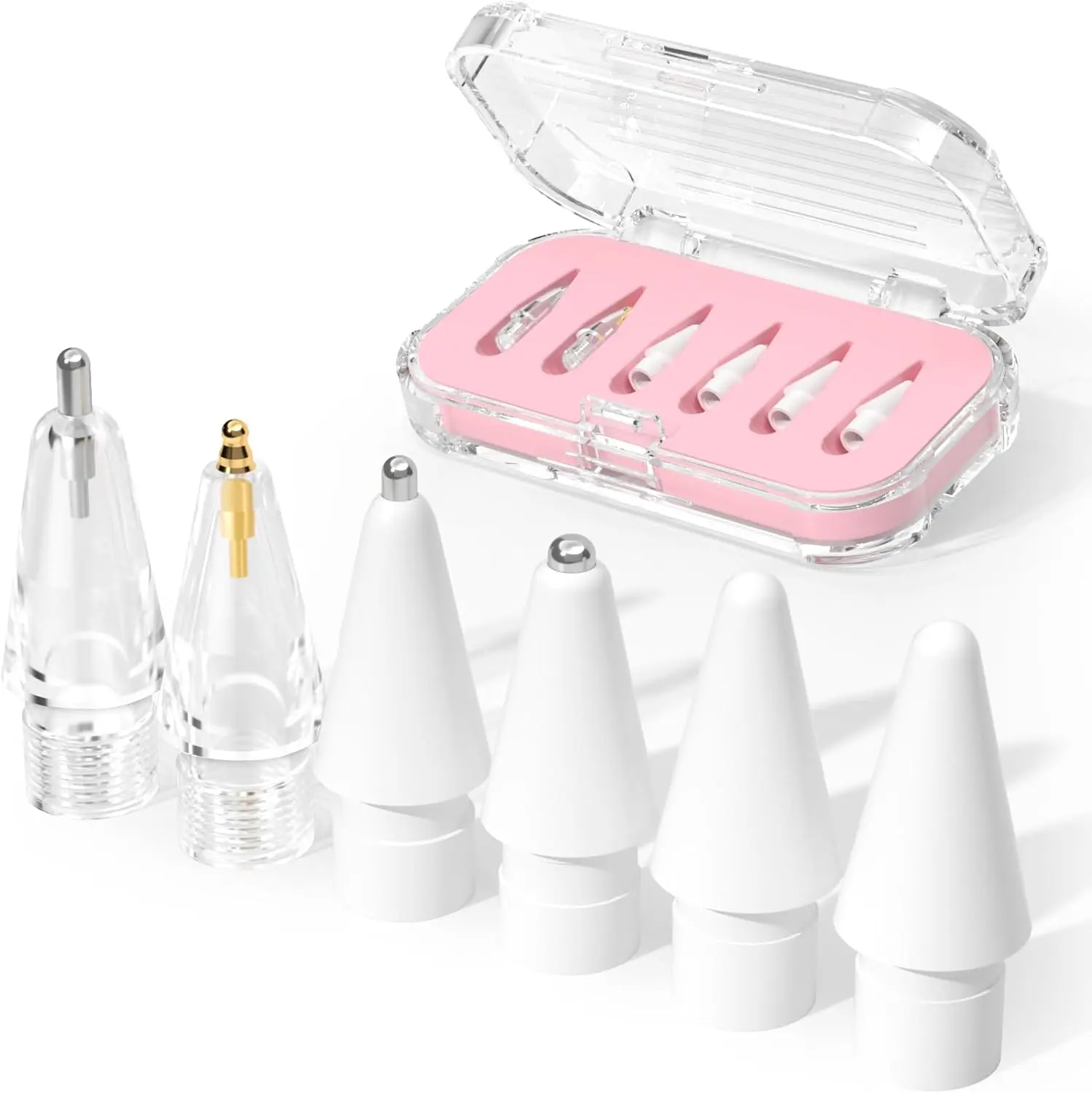 Upgraded Replacement Tips for Apple Pencil Pro/USB-C/2nd Gen/1st Gen Tips(with Storage case),wear-Resistant Mix Metal Tips for iPad Pencil Accessories(6 Pack, Pink)