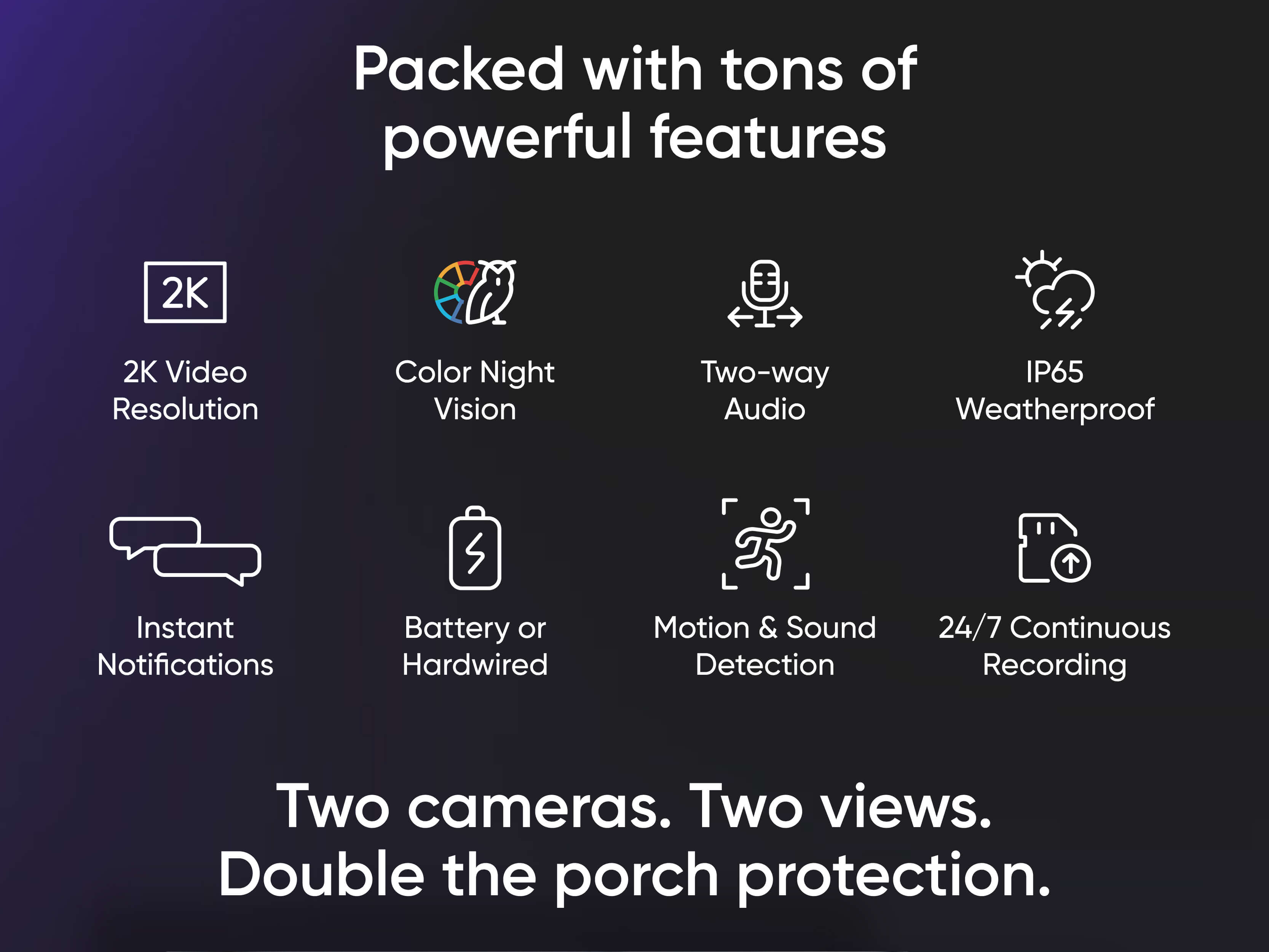 Wyze Duo Cam Doorbell — Battery + Wireless Smart Ring Doorbell Camera, Adhesive Mount, Head-and-Toe View, 2K Quality, 2-Way Talk, Color Night Vision
