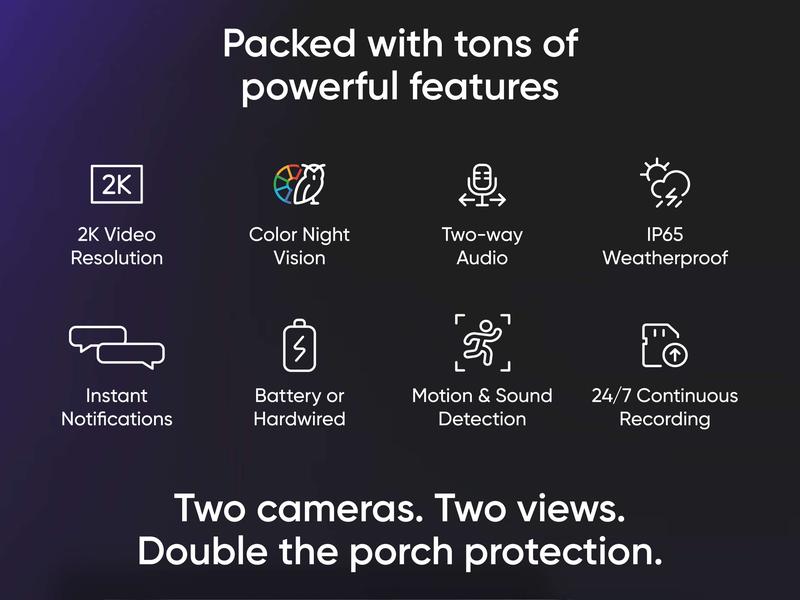 Wyze Duo Cam Doorbell — Battery + Wireless Smart Ring Doorbell Camera, Adhesive Mount, Head-and-Toe View, 2K Quality, 2-Way Talk, Color Night Vision