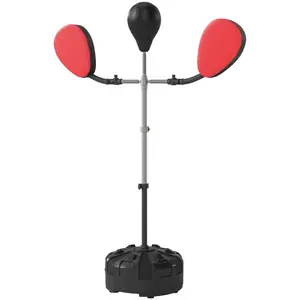 2-in-1 Black Adjustable Boxing Stand with Red Punching Mitts for Enhanced Training