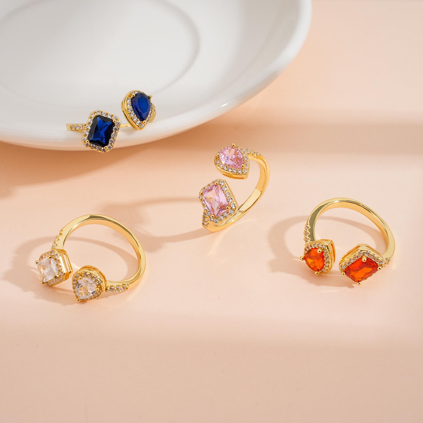 MEIITRUE 14K Gold Plated Statement Rings for Women, Pear & Emerald Cut 5A Cubic Zirconia Rings, Adjustable Open Rings MEIITRUE 14K Gold Plated Statement Rings for Women, Pear & Emerald Cut 5A Cubic Zirconia Rings, Adjustable Open Rings