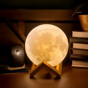 3D Moon Lamp LED Night Light, LED Lights & Lamps for Bedroom Tabletop Decor, 5.9 Inches with Wooden Base, Touch Control & Dimmable Dual-Color, Valentine's Day Gift for Women Mom Kids, Proposal Decoration