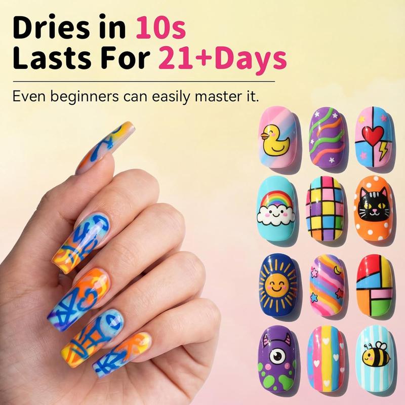 Quick-Dry & Gentle Nail Art Pens - 12 Color Set with 0.7mm Fine Tip, No Shake Formula for Smooth Lines & 3D Art, Smudge-Proof & Easy to Use for Beginners