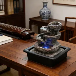 9.84 Inches High Indoor Fountain with LED Lights, Relaxing Indoor Water Features That Bring Soothing Sounds To Home, Office And Bedroom Decor - Low Maintenance, Fountain Fixtures, Single Resin Tabletop Fountain,Realistic Stone Aesthetic