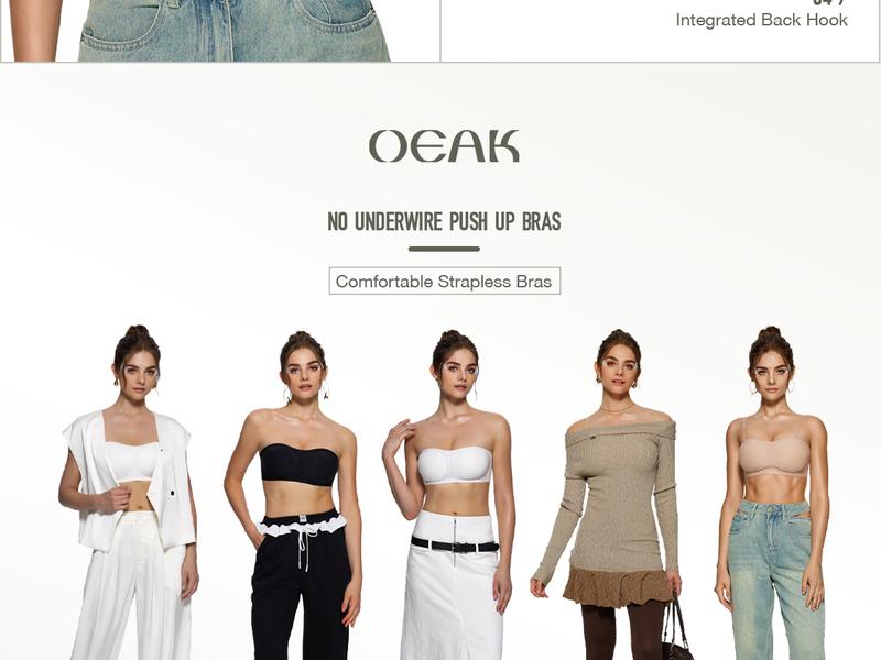 OEAK Womens Strapless Bandeau Jelly Bras Non Slip Bras Push Up Wireless Bras Supportive Seamless Bra Comfortable Tube Bra