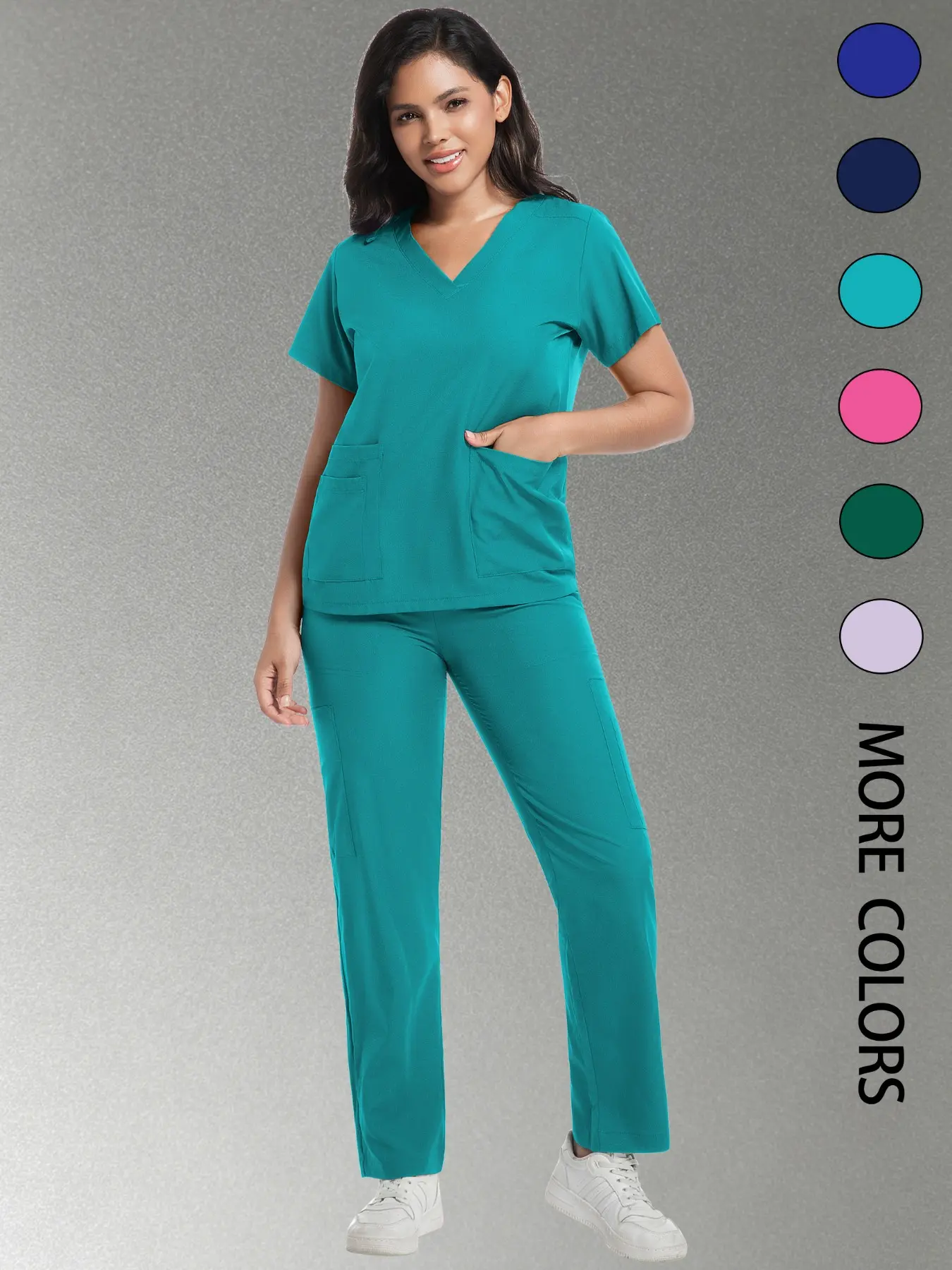 Unisex Summer Breathable Workwear Uniforms Set, Basic Quick-Dry V-Neck, Multiple Pockets, Loose Fit, Durable, Adjustable Waist, Ideal for Nurses, Dentists, Spa, Etc