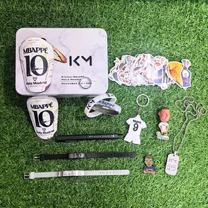 KM Gift Bundle (1 Gift Box, 50 Stickers, 1 Figure, 1 Pen, 1 Necklace, 1 Ring, 1 Pair of Mini Shin Guards(10cm*6cm), 1 brooch,4 Wristbands