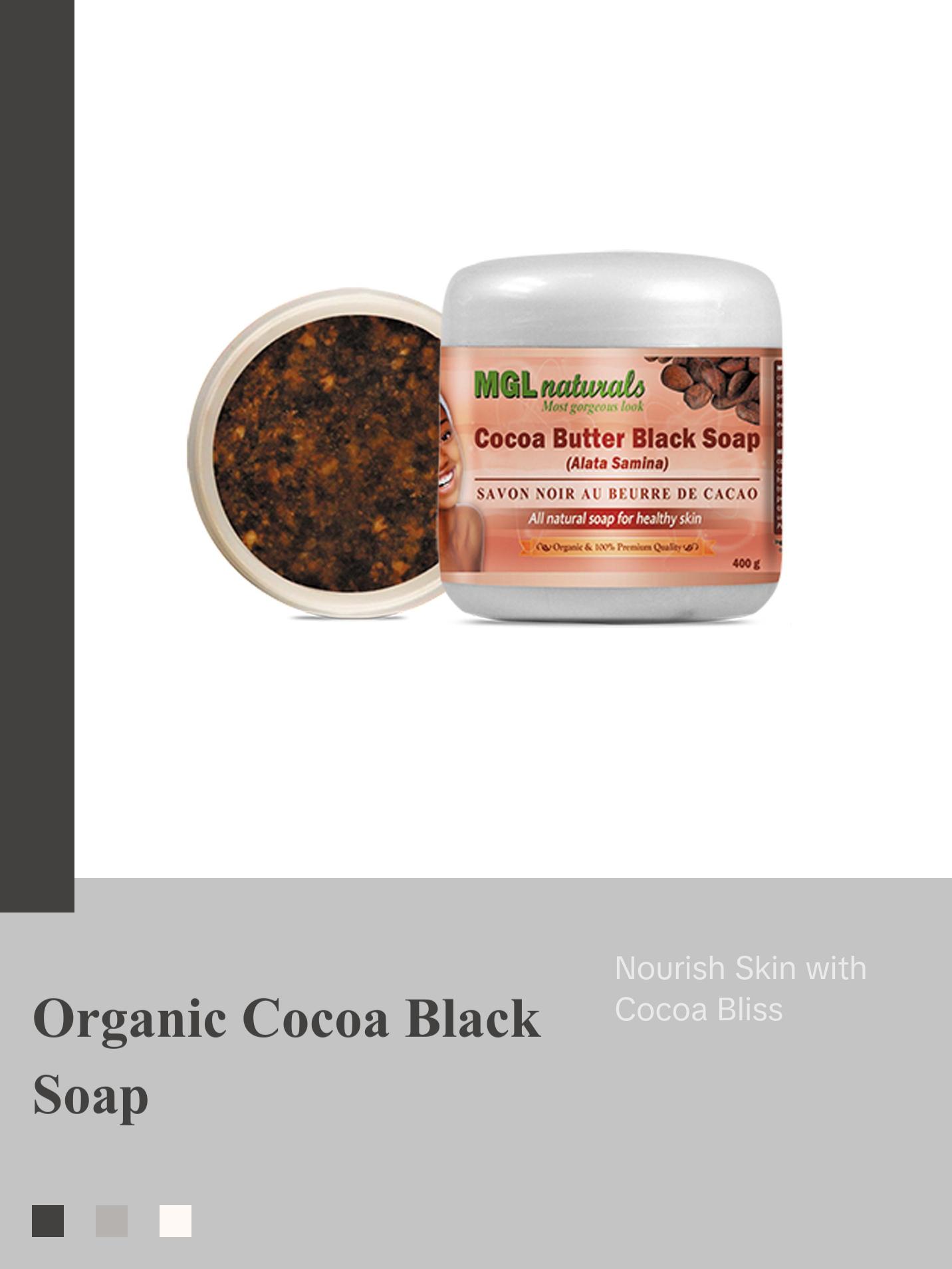 Cocoa Butter Black Soap - All Natural and Organic Raw African Black Soap made with raw cocoa butter for deep cleanse bath and gorgeous skin