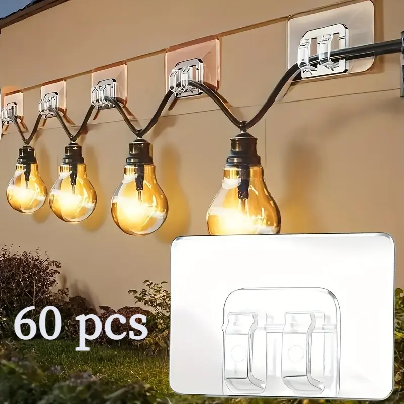 30/60-Pack Transparent Hangable Adhesive Wall Hooks – Weather-Resistant Clear Organiser Hangers for Halloween Decorations, Outdoor String Lights & Home Use,dorm room inspo,college dorm essentials,dorm haul