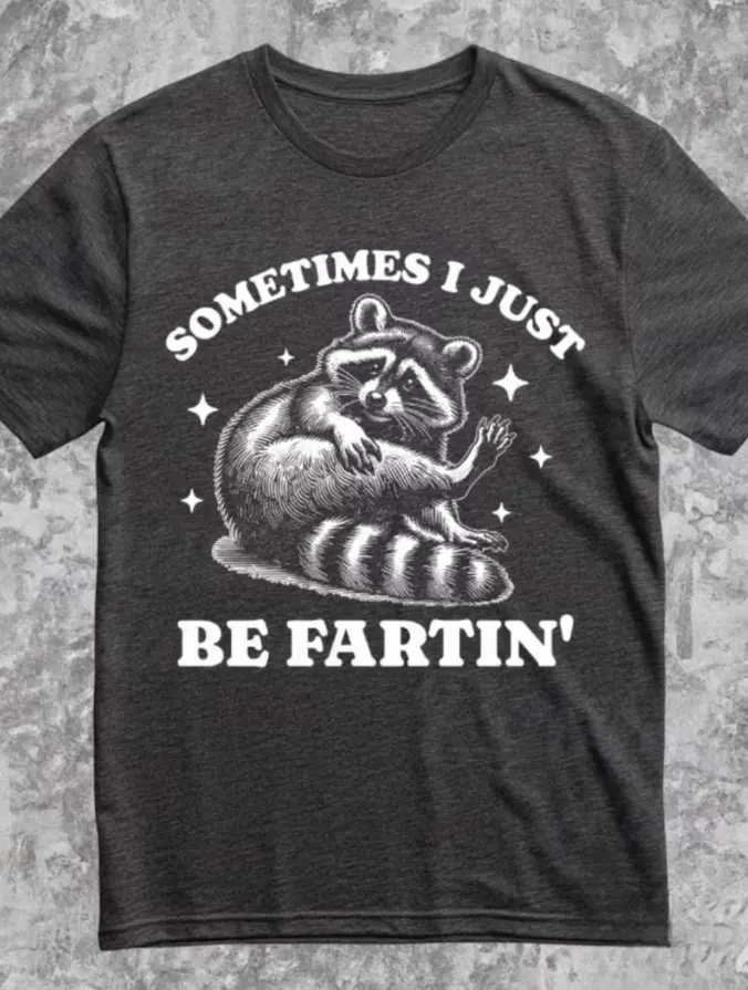 Smart Fella 90s Meme Funny Raccoon Farting Shirt Tee with Fart Joke Design, Casual Round Neck T-Shirt for Humorous Gag Gift Outfit for Parties & Casual Attire