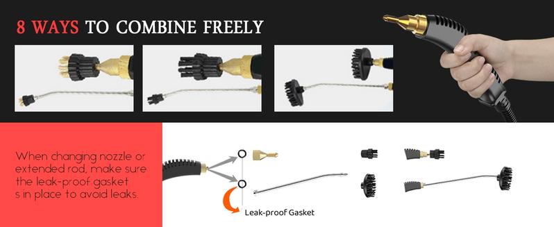 2500W Portable Handheld Steam Cleaner High Temperature Pressurized 2.2m Flexible Spray Gun 3 Brush Heads for Kitchen Bathroom Car