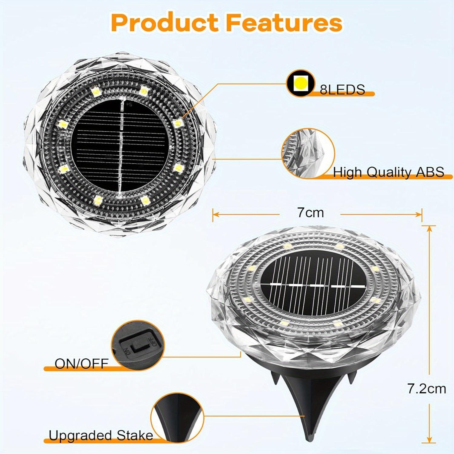 Solar Ground Lights 6PCS 8LED IP44 Waterproof Mini Solar Outdoor Powered Lights for Lawn Christmas Party Street Courtyard Garden Paths Walkways Lanes Solar Landscape Lighting