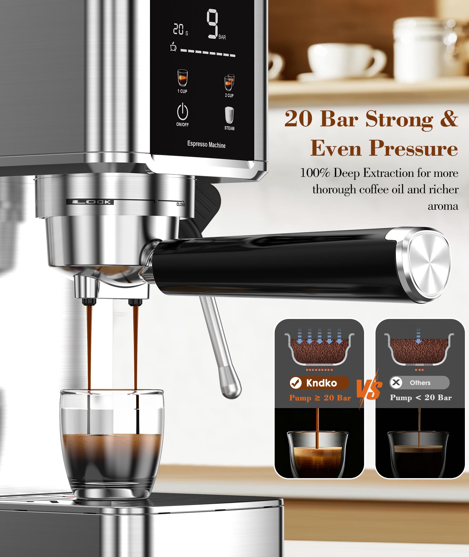 COWSAR 20 Bar High Pressure Stainless Steel Drip Coffee Maker with Touch Control Panel 1.2L Removable Transparent Water Tank for Residential Use