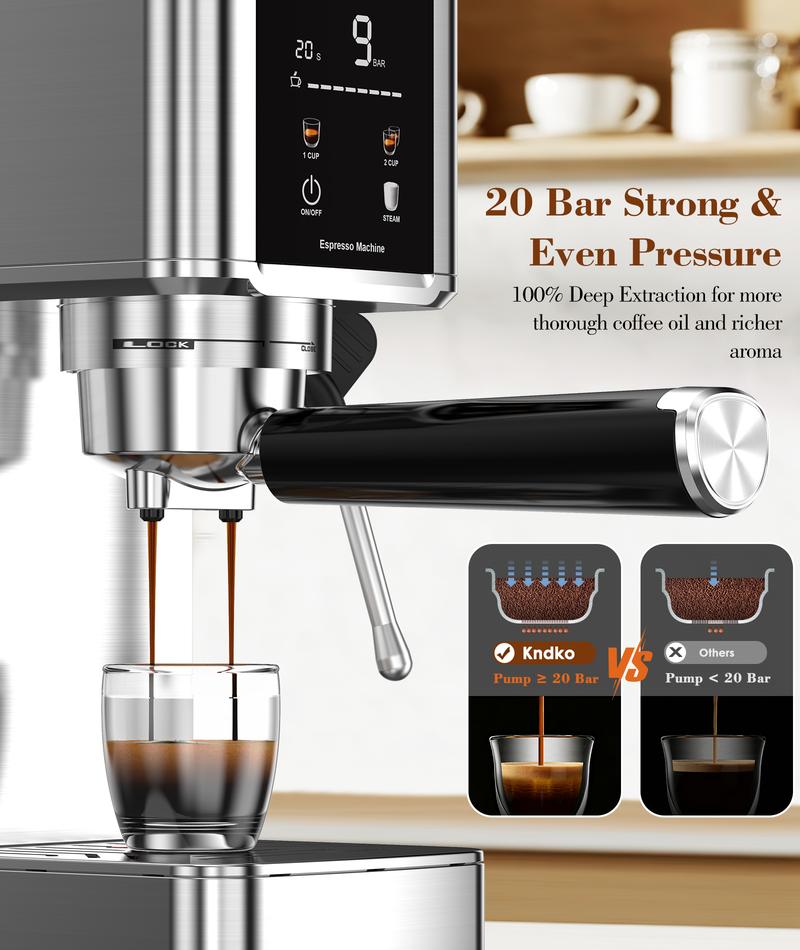 COWSAR 20 Bar High Pressure Stainless Steel Drip Coffee Maker with Touch Control Panel 1.2L Removable Transparent Water Tank for Residential Use