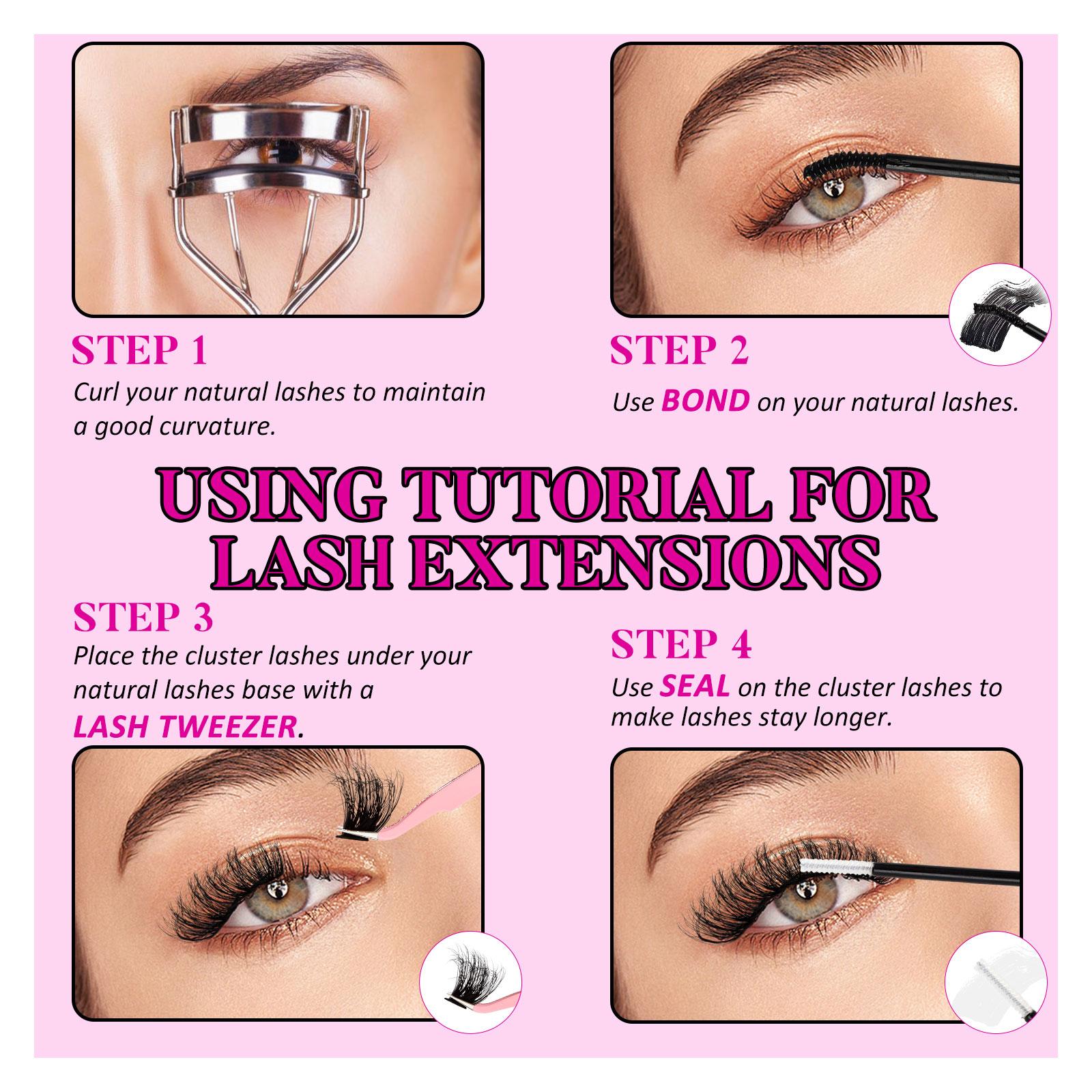 MilyBest 4 Styles Lash Clusters Kit,1 Set Mixed Length Individval Eyelash Extensions Kit,Self Grafting False Eyelashes with Tweezers&Glue&Remover,Prefessional Eye Makeup Accessories for Women