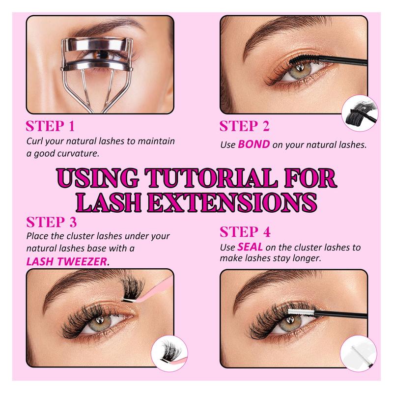 MilyBest 4 Styles Lash Clusters Kit,1 Set Mixed Length Individval Eyelash Extensions Kit,Self Grafting False Eyelashes with Tweezers&Glue&Remover,Prefessional Eye Makeup Accessories for Women