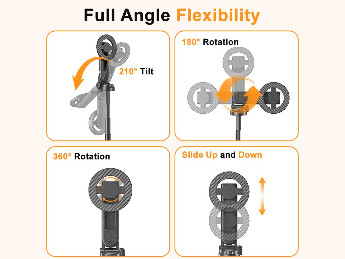 2026 Upgraded 4-in-1 Magnetic Selfie Stick: 25in Extended Length, Enhanced Stability, Wireless Bluetooth Remote, 360° Rotation, Universal Phone Fit