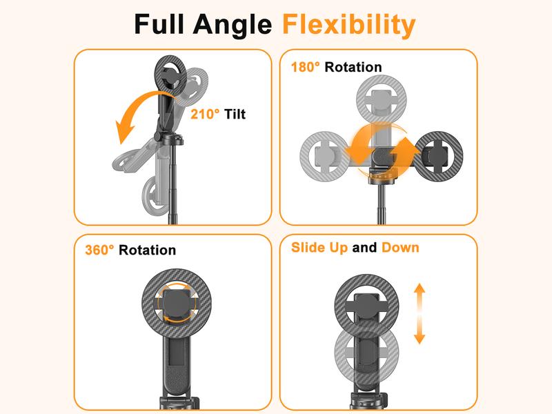 2026 Upgraded 4-in-1 Magnetic Selfie Stick: 25in Extended Length, Enhanced Stability, Wireless Bluetooth Remote, 360° Rotation, Universal Phone Fit