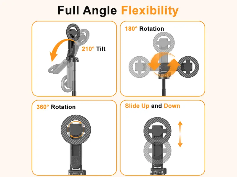 Upgraded Magnetic Selfie Stick with 360° Rotatable Adjustable Magnetic Tripod Stand, 25in Extendable Compact Bluetooth Accessory, Compatible with iPhone, Smartphone, Mobile Devices, for Selfies, Vlogging (Landscape Vlogging Equipment)