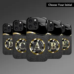 Personalized Luxury Initial Phone Case For Women Stylish Black Gold Mirror Cover for iPhone 17Pro Max Air 16 15Plus 14 13 12 11 XR XS Luxury Black Initial Personalized Case Anti-Drop Anti-Fingerprint Exclusive Custom Premium Gifts NN79