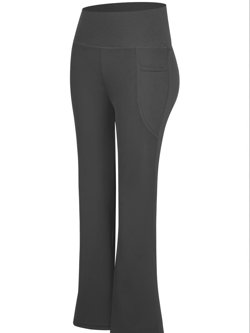 3pcs High Waisted Flare Pants with Side Pockets Tummy Control Stretch Workout Lounge Black Basic Fitted Minimalist Leggings Soft High-Elastic Gym Tights