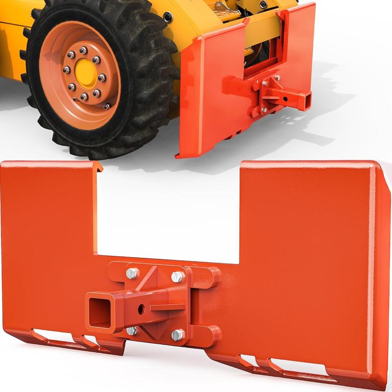 YINTATECH 3/8" Skid Steer Mount Plate with 2" Removable Trailer Hitch Receiver, Thick Skid Steer Plate Attachment, Universal Skid Loader Tractor Quick Attach Plate, Removable, Orange