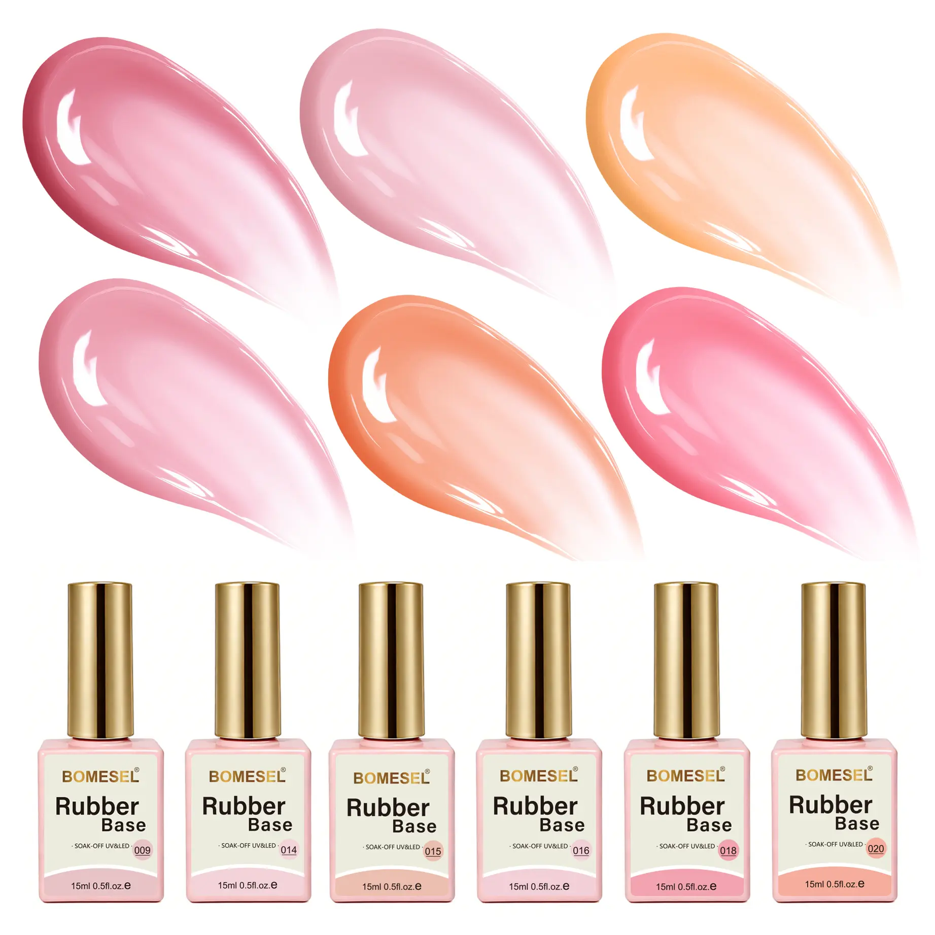 6-Color Rubber Base Gel Nail Polish | Soak-Off UV/LED | Self-Leveling & Nail Strengthening | Nude Pink Shades for Salon & Home Manicure