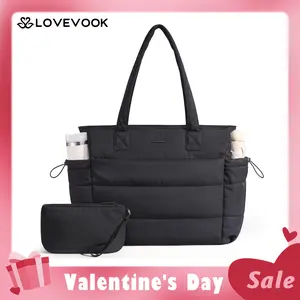 【Valentine's Day Gift】LOVEVOOK Tote Bag for Women with Giant Tumbler Holder Pocket, Puffer Work Travel Laptop Handbag with Zipper for Nurse Teacher TikTokShopJumpstartSale