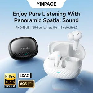 YINPAGE Real 2 Pro Noise Cancelling Headphones with ANC 48dB, 6-Mic ENC, 60ms Gaming, 800mAh Battery, IPx4 Waterproof, 3C Fast-Charging, Bluetooth 5.4,   Lightweight earbuds wireless Electronic Headset