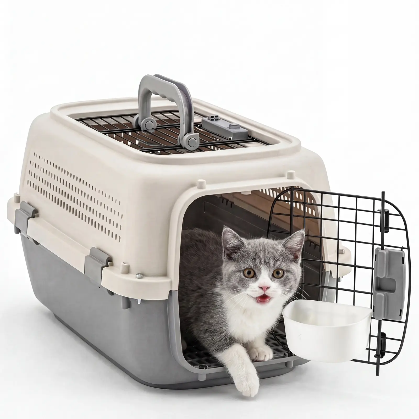 Airline Approved Pet Carrier, Sturdy Hard Plastic Cat Carrier with Dual Doors, Safety Lock, Ventilation Holes, Ideal for Car Rides, Airplane & Vet Visits