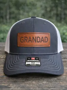 Grandad Leather Patch Trucker Hat – Christmas Gift for Dad & Grandpa, Adjustable Mesh Back Snapback Cap, Classic Casual Style, Meaningful Holiday Hat Gift for Fathers & Grandfathers