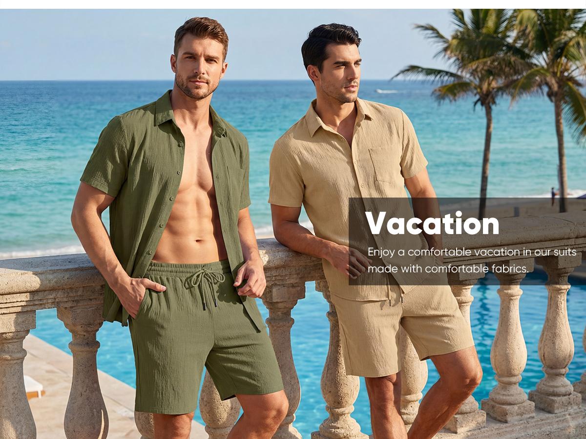 JMIERR Mens 2 Piece Short Sets Short Sleeve Shirts and Shorts Summer Beach Vacation Texture Outfits