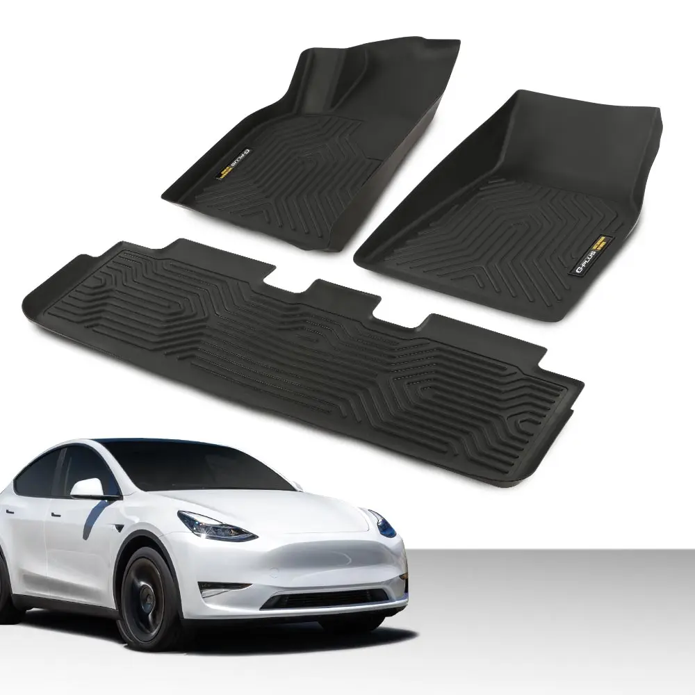 G-PLUS Fit For Tesla Model 3 &  Model Y 2017-2025 All-Weather Rubber Liners Floor Mats,New Waterproof Heavy Duty Car Mats,3 Piece Trim to Fit Floor Mats Fit for Model 3,Model Y,Model S G-PLUS