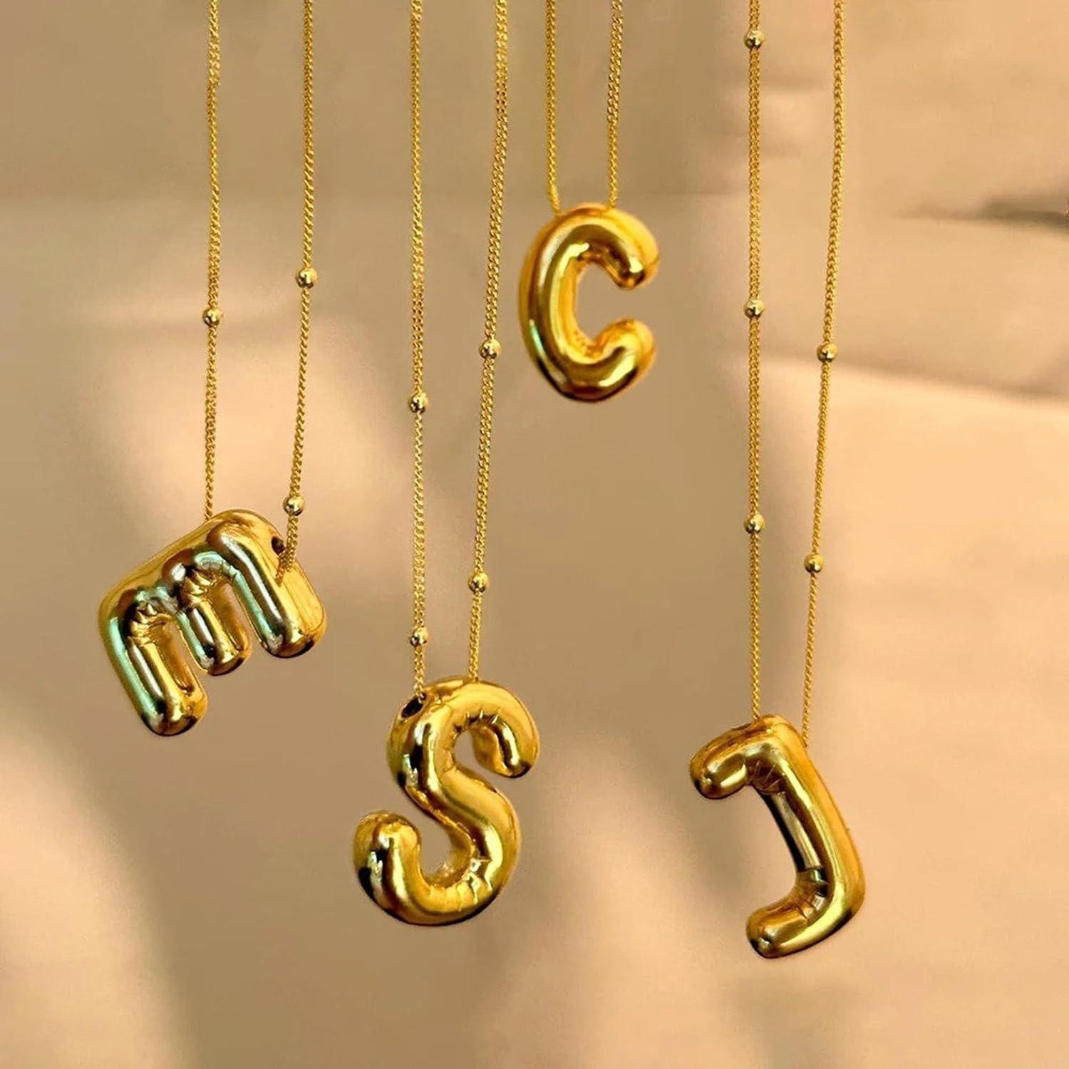 VENOCO Letter Necklace Balloon Initial Necklaces for Women Girls Dainty Alphabet Pendant 14K Gold Plated Puffy Name Personalized Jewelry Gift
