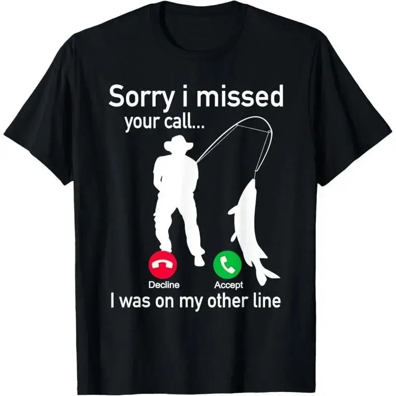 Fishing Phone Call with Fishing Line - Funny Fish Fisherman T-Shirt Printed short sleeved T-shirt shirts  men