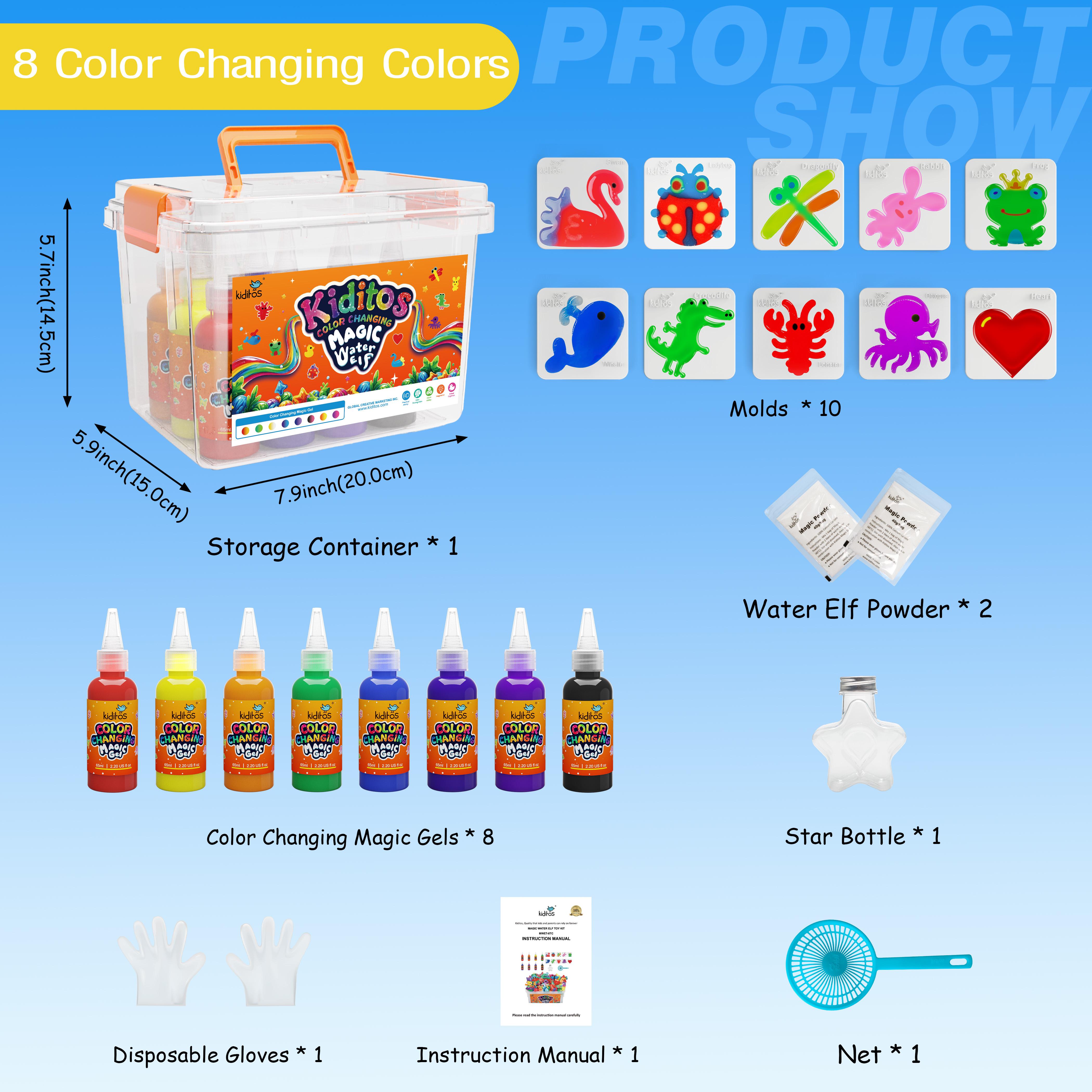 Kiditos  Magic Water Elf Toy Kit with Magic Gels, Molds - Imaginative Play, Christmas Gifts, Birthday Gifts, Party Favors, and Family-Friendly DIY STEM Projects