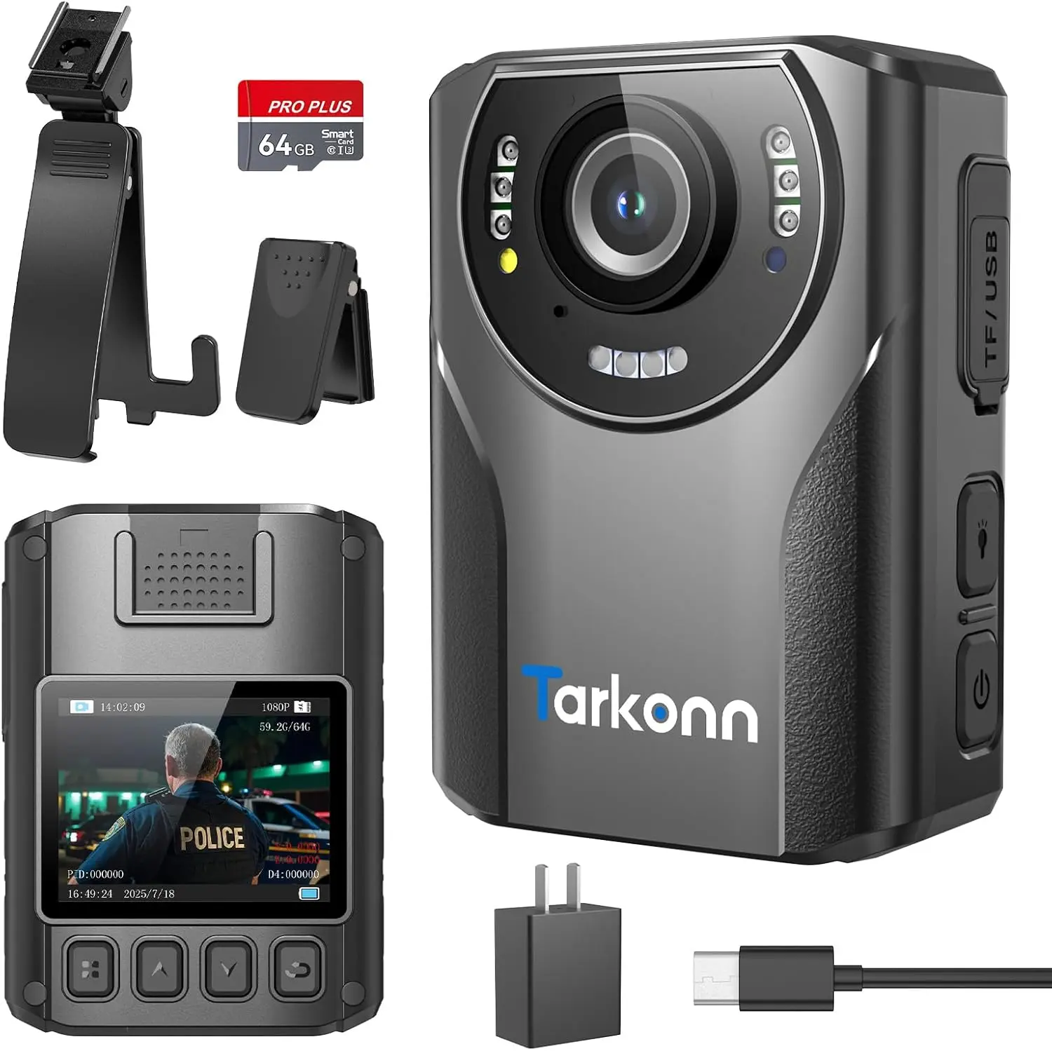 Body Worn Camera, 1080P FHD Body Camera, 4000mah Battery, Night Vision, APP & GPS, 64G Police Body Cam for Law Enforcement