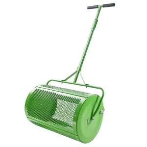VEVOR Compost Spreader and Peat Moss Spreader,  , 24" Push/Tow-Behind Roller Lawn Spreader with Height Adjustable T Shaped Handle, Steel Mesh Basket Garden Spreader for Spreading Manure Topsoi